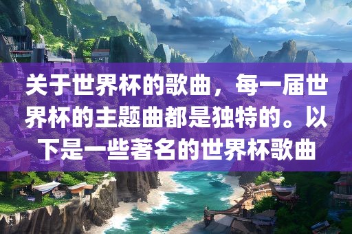 关于世界杯的歌曲，每一届世界杯的主题曲都是独特的。以下是一些著名的世界杯歌曲