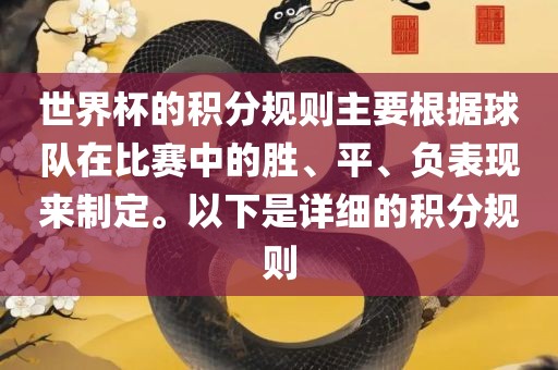 世界杯的积分规则主要根据球队在比赛中的胜、平、负表现来制定。以下是详细的积分规则眉山市正发家政服务有限公司