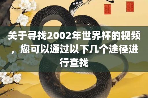 关于寻找2002年世界杯的视频，您可以通过以下几个途径进行查找