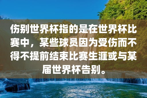 伤别世界杯指的是在世界杯比赛中，某些球员因为受伤而不得不提前结束比赛生涯或与某届世界杯告别。眉山市正发家政服务有限公司