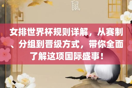 女排世界杯规则详解，从赛制、分组到晋级方式，带你全面了解这项国际盛事！眉山市正发家政服务有限公司