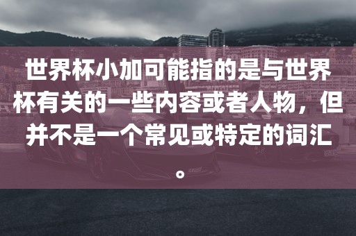 世界杯小加可能指的是与世界杯有关的一些内容或者人物，但并不是一个常见或特定的词汇。眉山市正发家政服务有限公司
