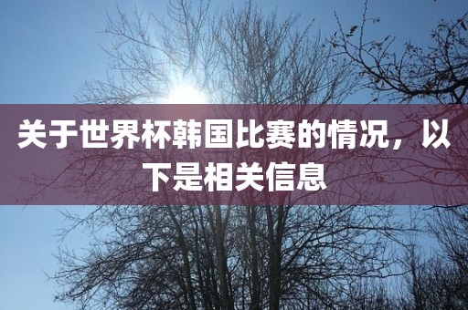 关于世界杯韩国比赛的情况，以下是相关信息